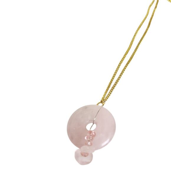 14K Gold Plated Quartz Donut Medallion Necklace Worry Stone Heart Chakra - Picture 2 of 6